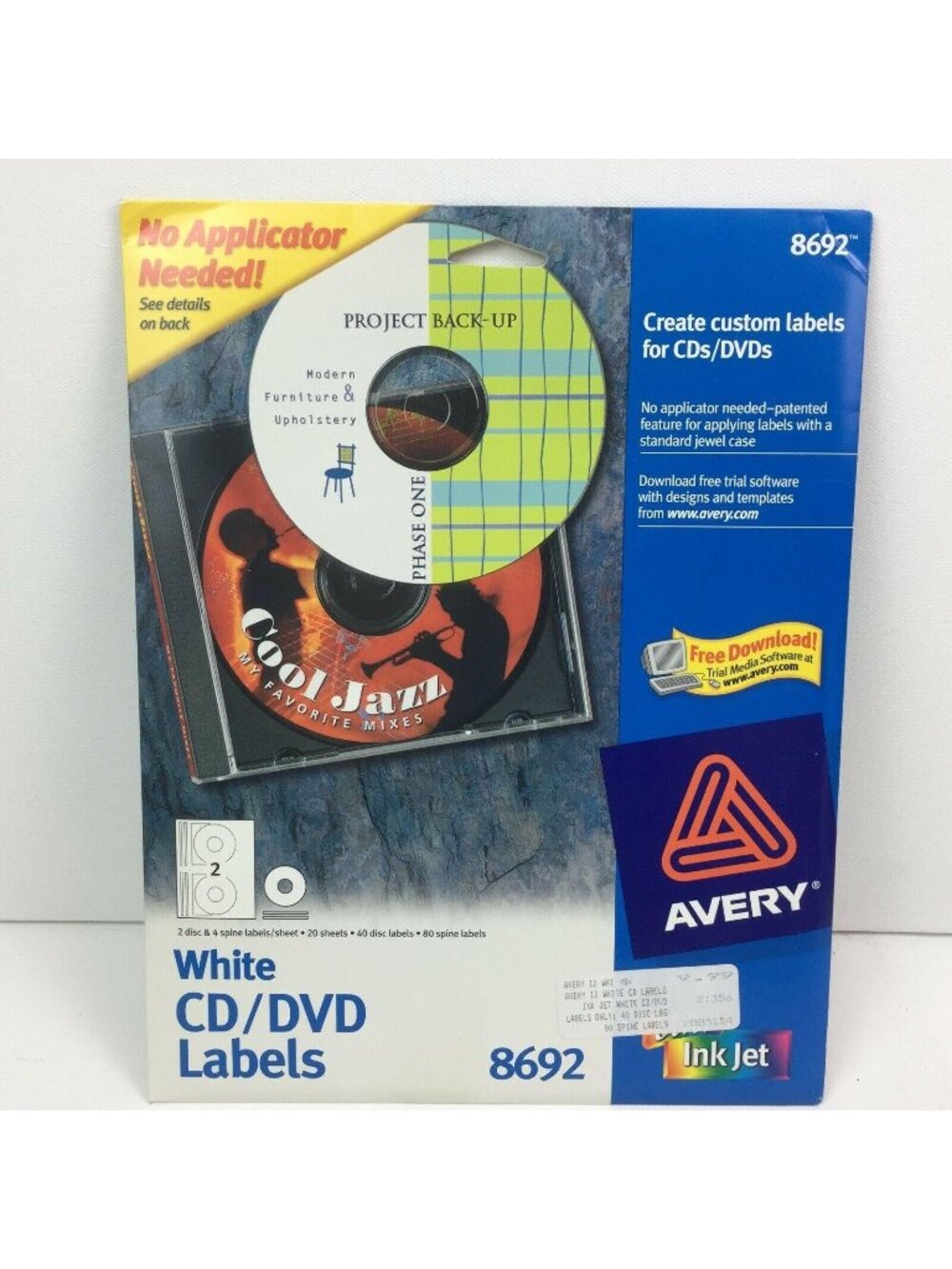 Avery 8692 White CD DVD Design Kit Labels CD/DVD 40 Disc Labels 80 Spine Labels